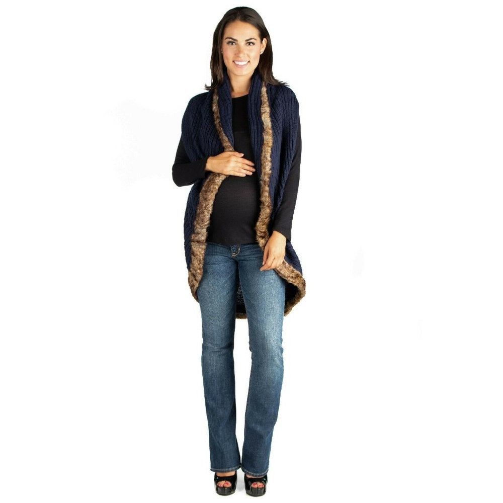 24seven Comfort Apparel Faux Fur Maternity sweater